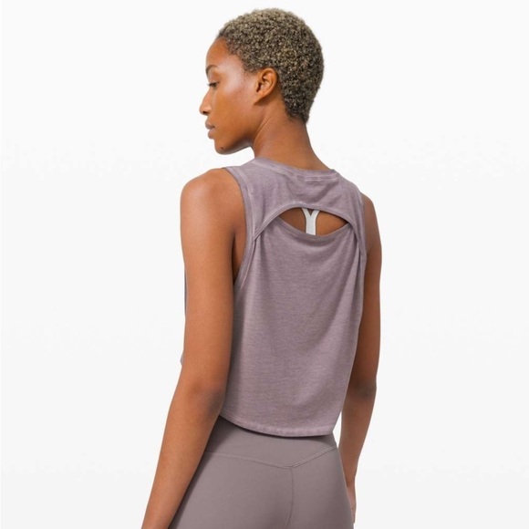 lululemon athletica Tops - Lululemon Cut Back Crop Tank Wash Grey